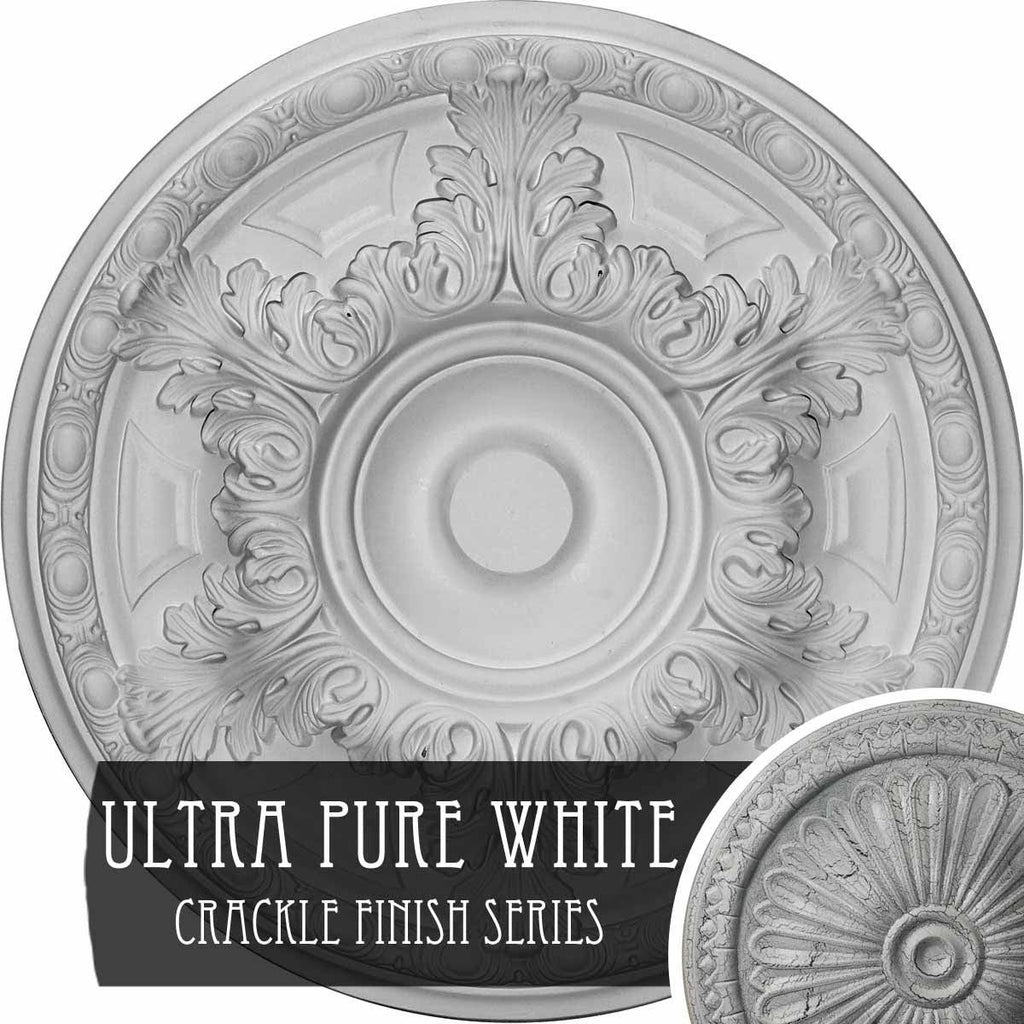 19 inch x 1 1/2 inch Hand-Painted White Crackle Ceiling Medallion B319