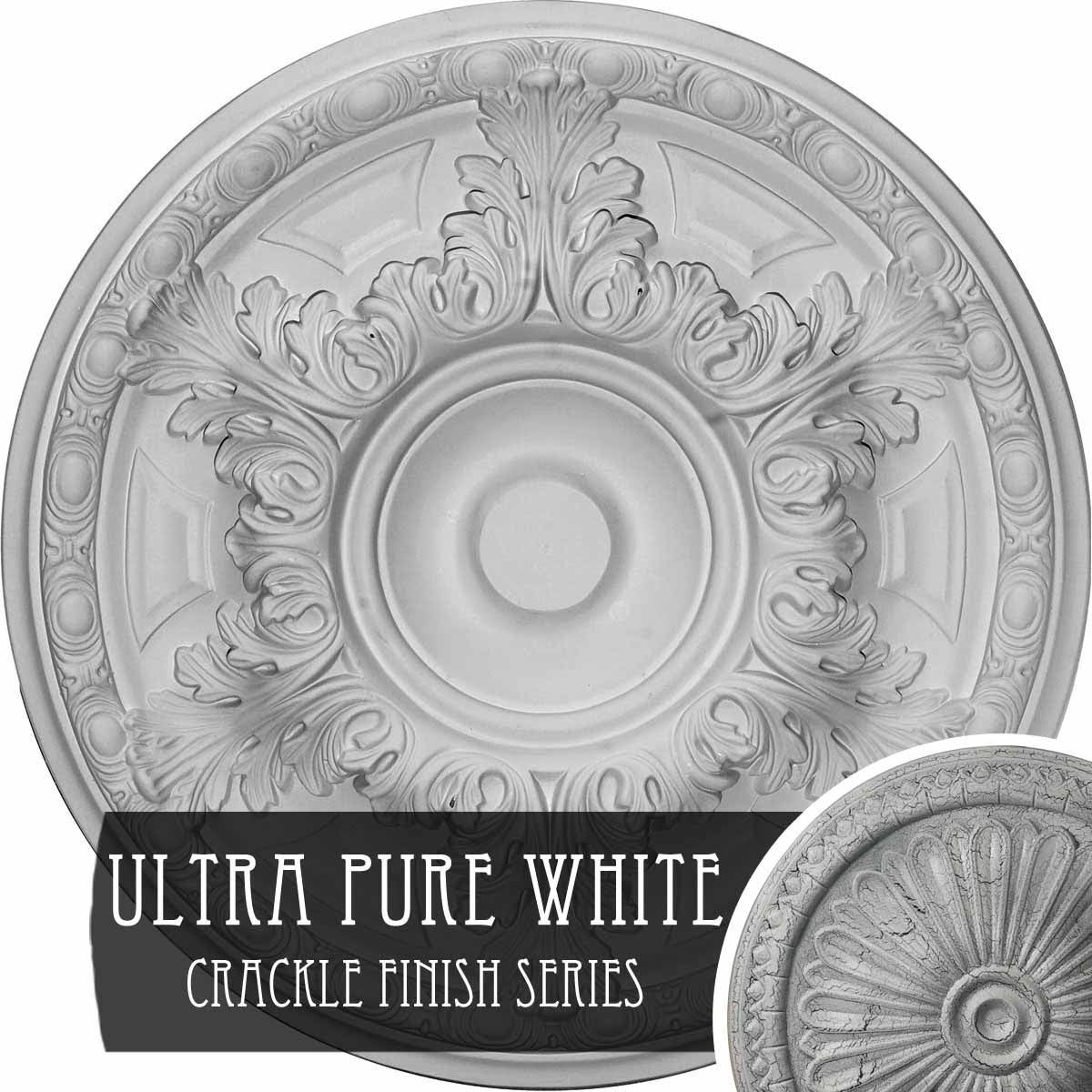 19 inch x 1 1/2 inch Hand-Painted White Crackle Ceiling Medallion B319