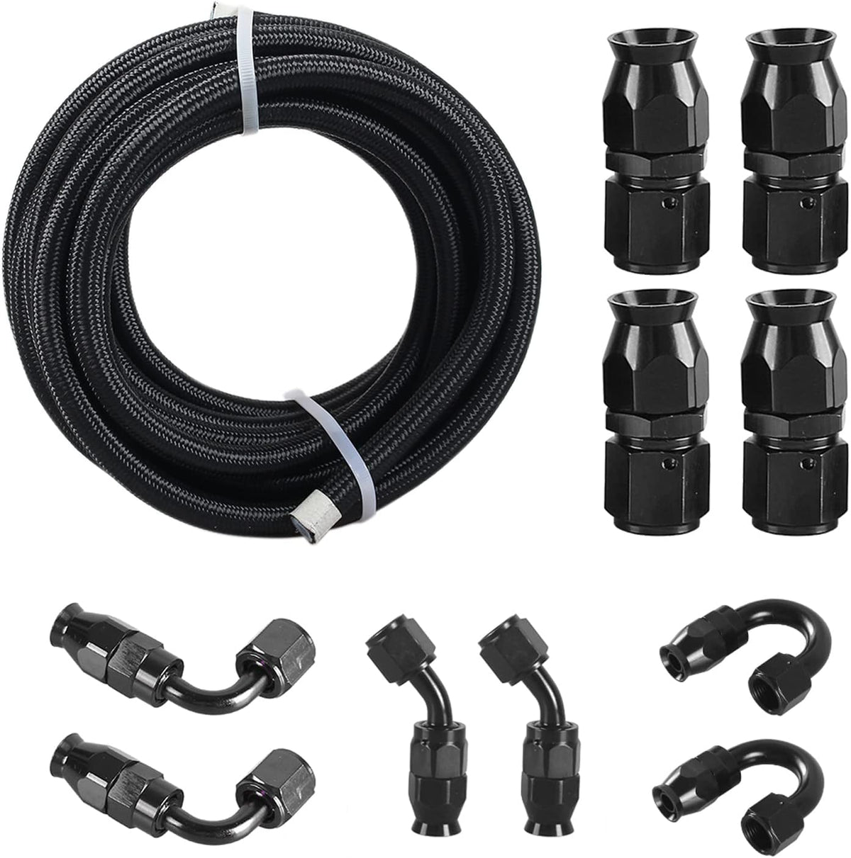 6AN PTFE E85 Braided Fuel Line Fitting Kit 10FT Transmission Oil Cooler Line Black Pack of 2 A2475
