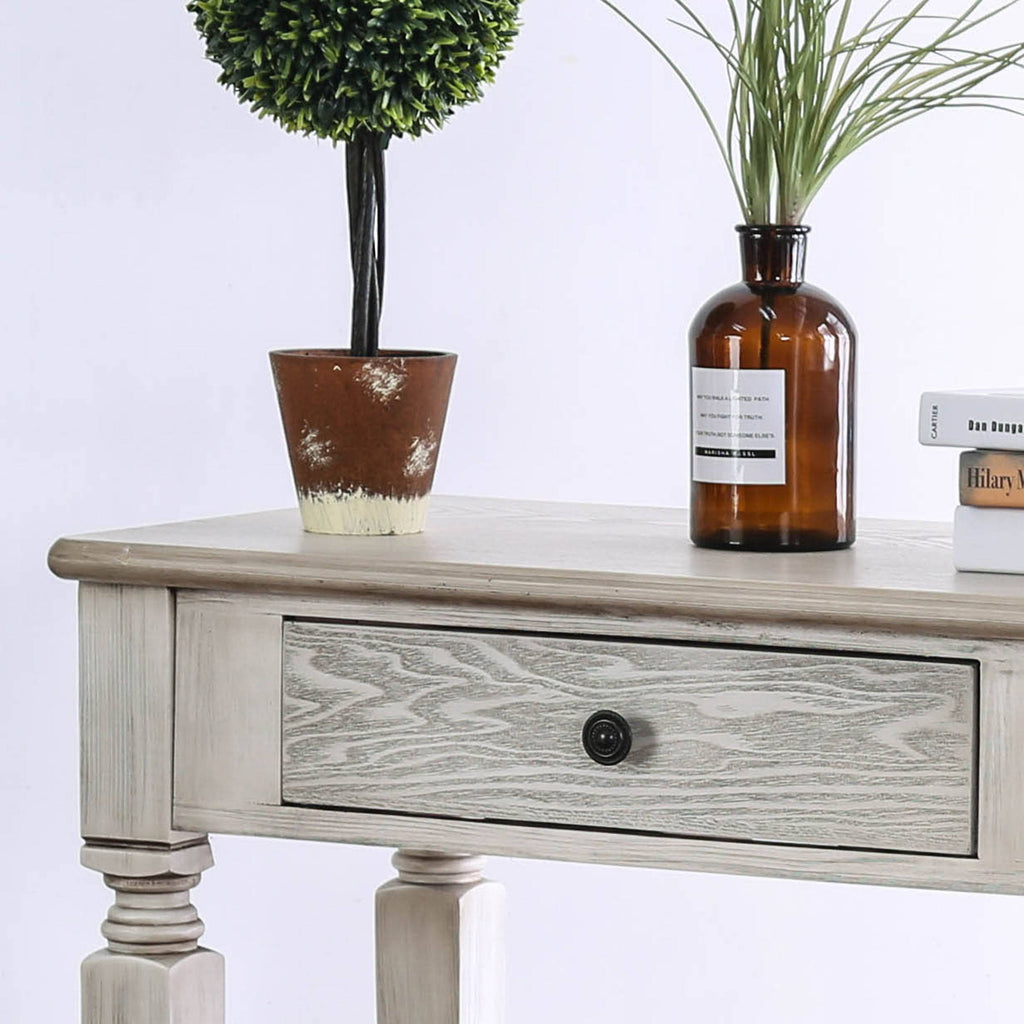 White 52-Inch Solid Wood 2-Drawer Sofa Table M5092