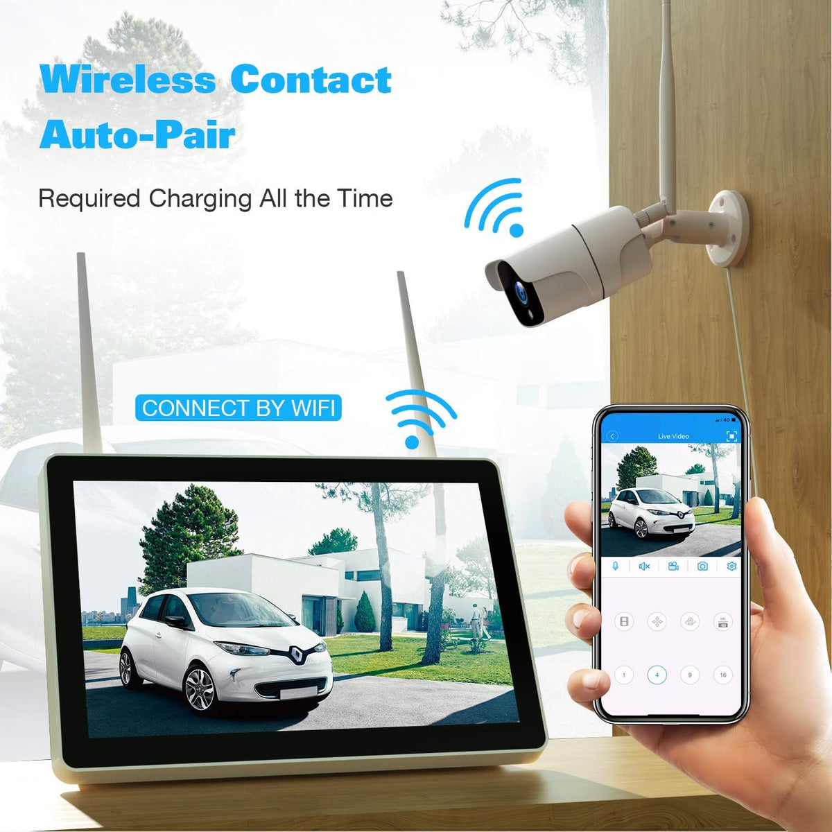 1080P Wireless Security Camera System with 1TB Hard Drive & 12 Monitor, 8CH NVR, 4pcs 2.0MP Outdoor IP Cameras J475