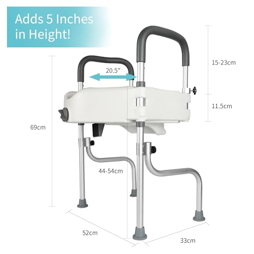 4.5in Raised Toilet Seat with Handles, Heavy Duty Support up to 330lbs, Adjustable Legs W8657