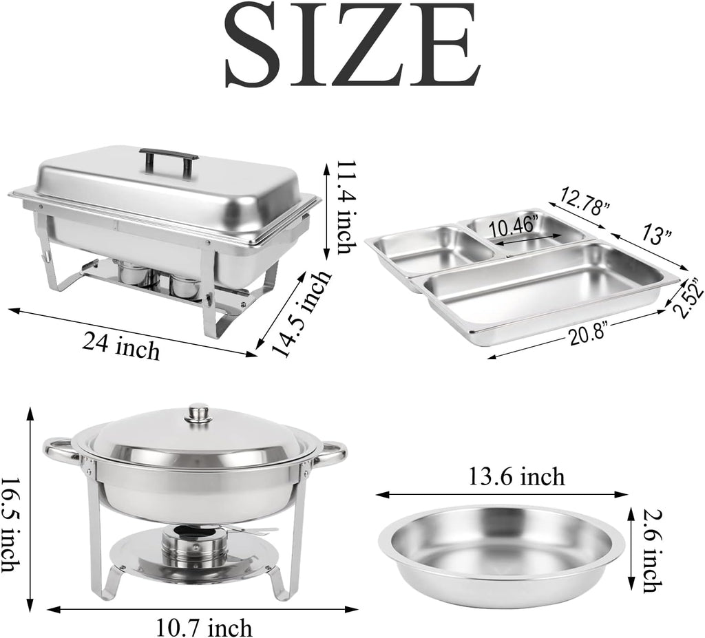 5 Pk Stainless Steel Chafing Dish Set with Full & Half Size Food Pan G1922