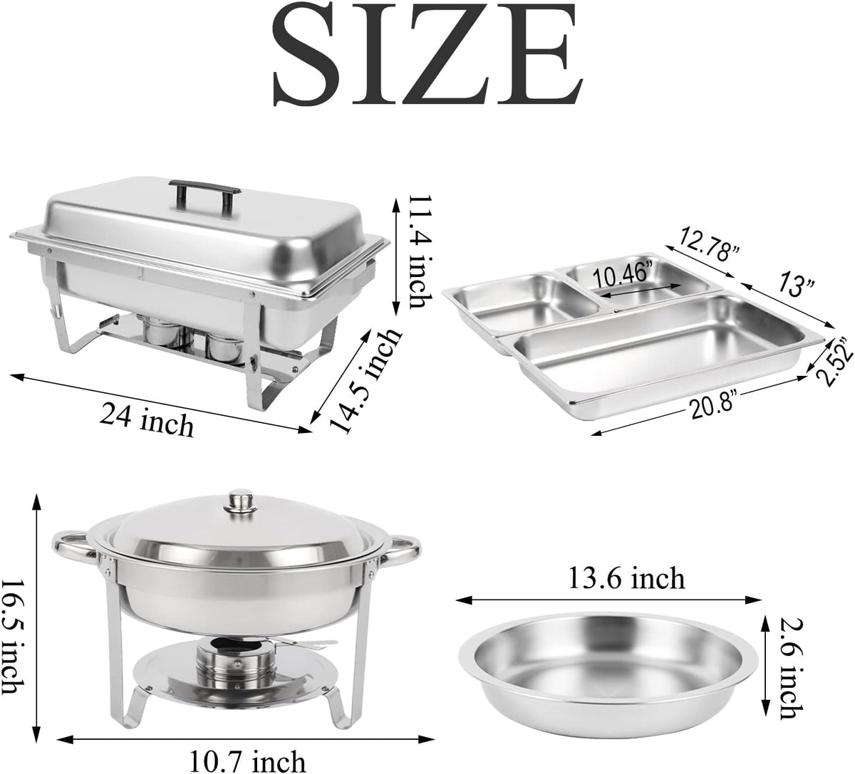 5 Pk Stainless Steel Chafing Dish Set with Full & Half Size Food Pan G1922