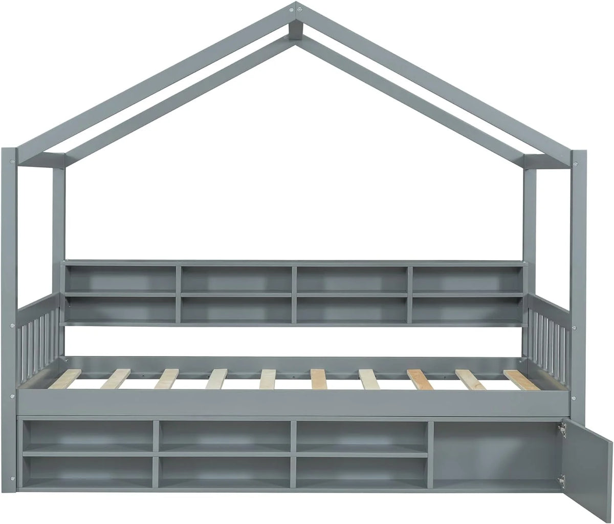Twin Size Wood House Bed with Storage Shelves P555426