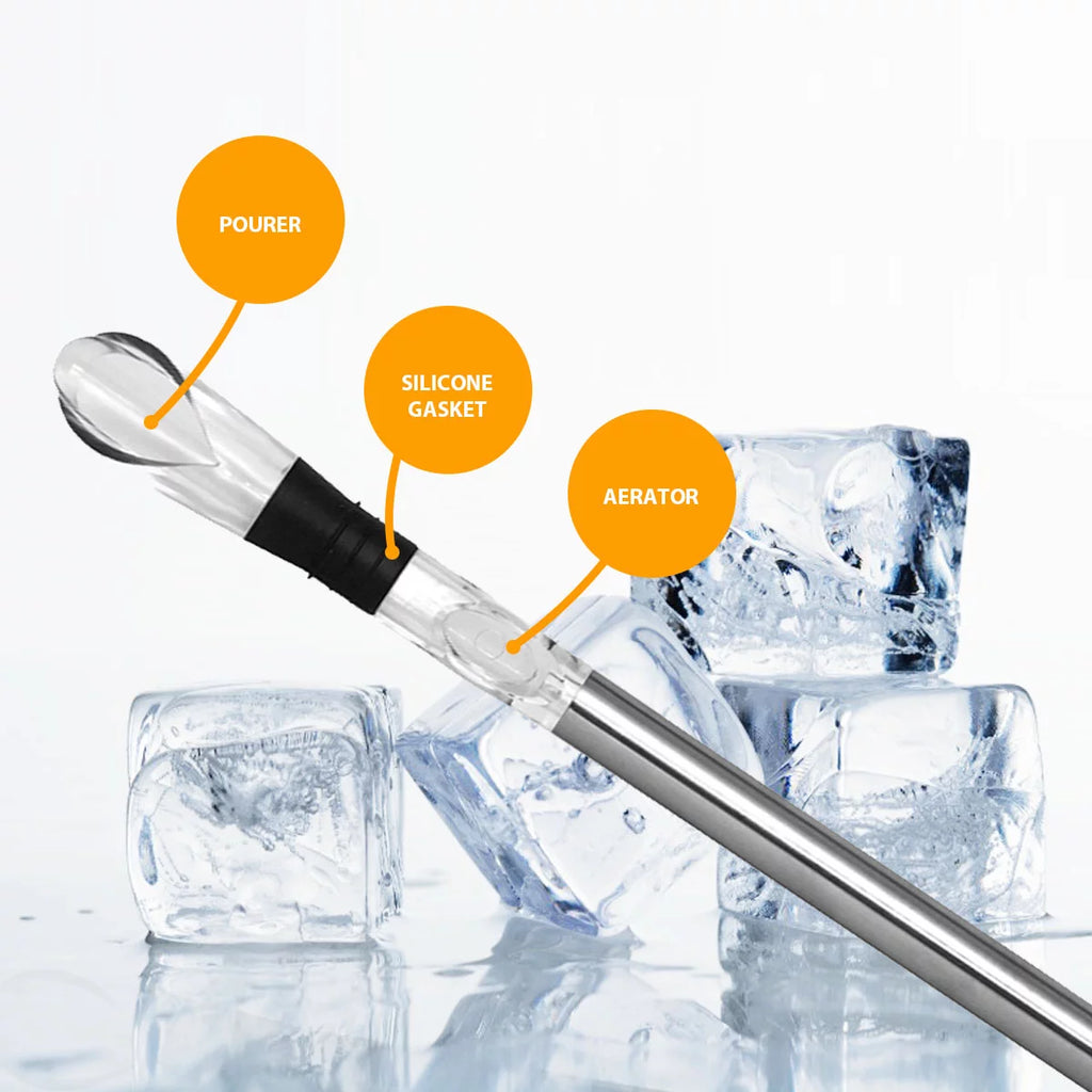 5 Pc Wine Accessories Set with 2 Glasses, Stainless Steel Chiller, Marker and Stopper N426