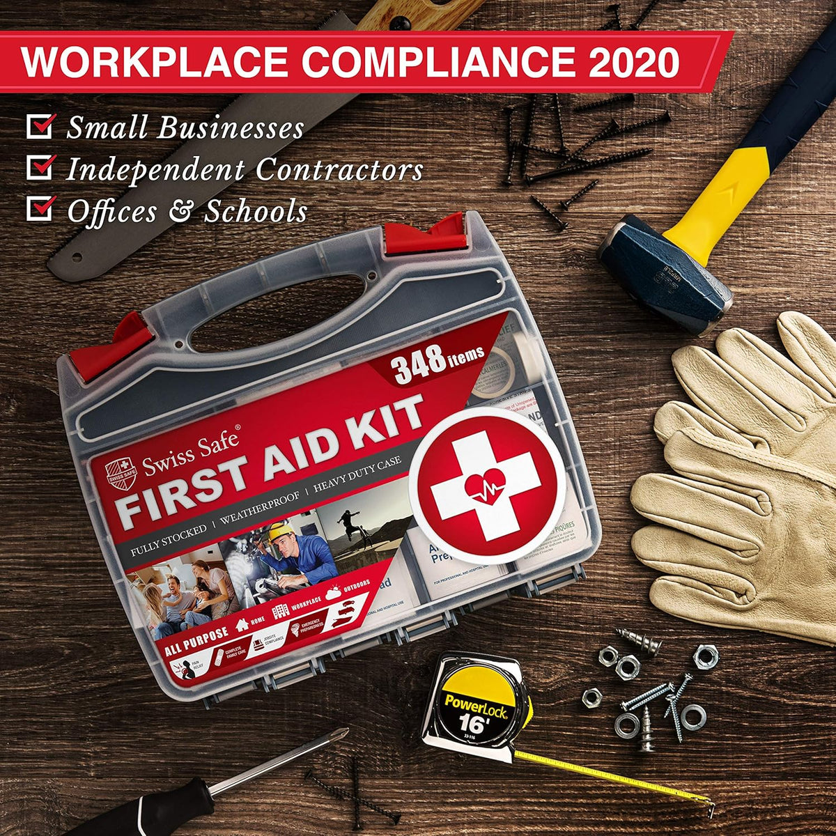 2-in-1 Hardcase First Aid Kit (348 Piece) + Bonus Mini Kit (32 Piece) C799832