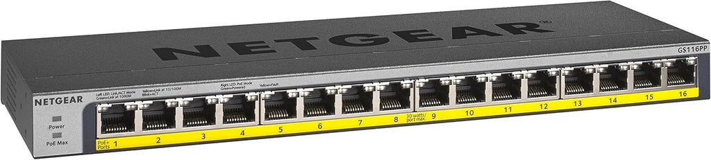 16-Port Gigabit Ethernet Unmanaged PoE Switch with 16 x PoE+ @ 183W K20592