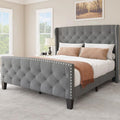 Queen Size Upholstered Platform Bed Frame with Velvet Headboard and Footboard V654