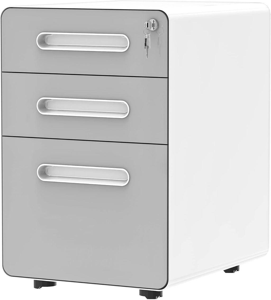 3 Drawer White Metal Rolling File Cabinet with Lock K797