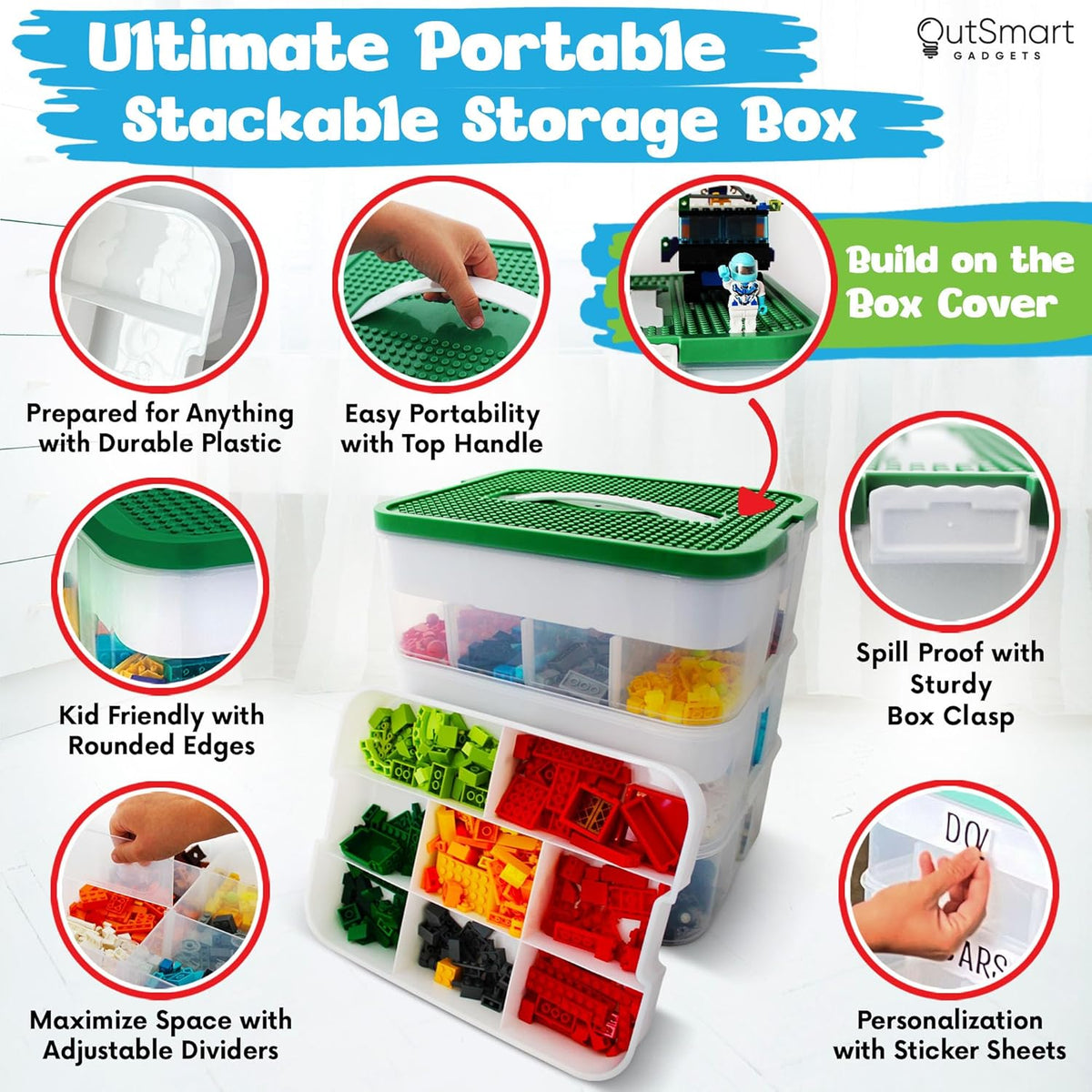 3 Layers Plastic Stackable Toy Storage Organizer Bin with Adjustable Compartments X6840
