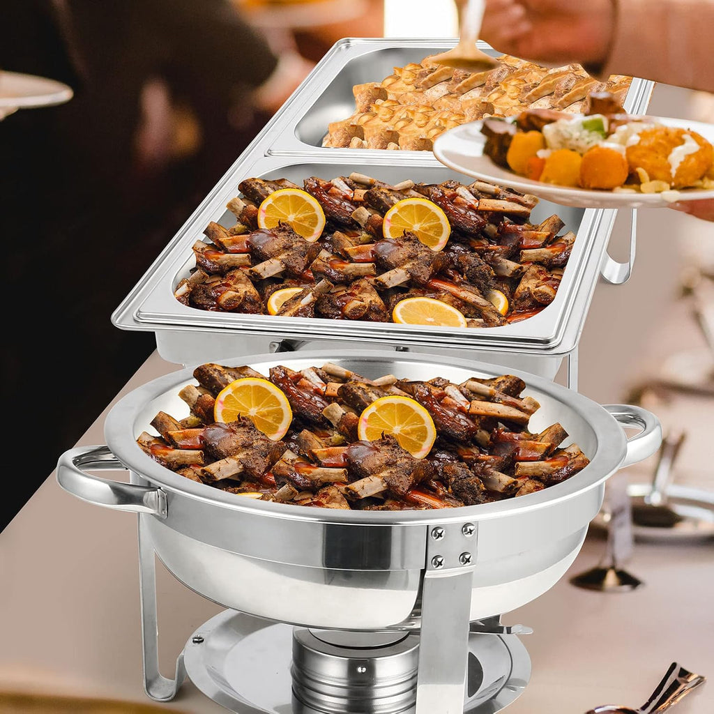 5 Pk Stainless Steel Chafing Dish Set with Full & Half Size Food Pan G1922