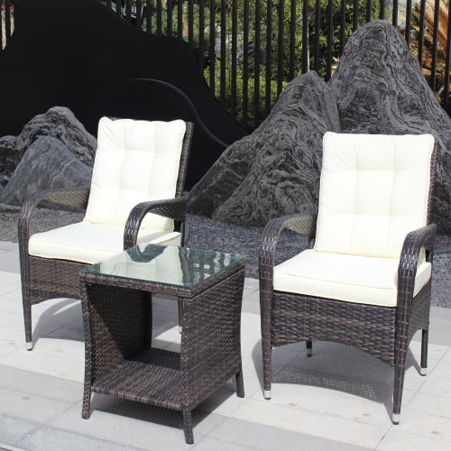 Beige Cushion Wicker Rattan 3 Piece Sectional Sofa D801732