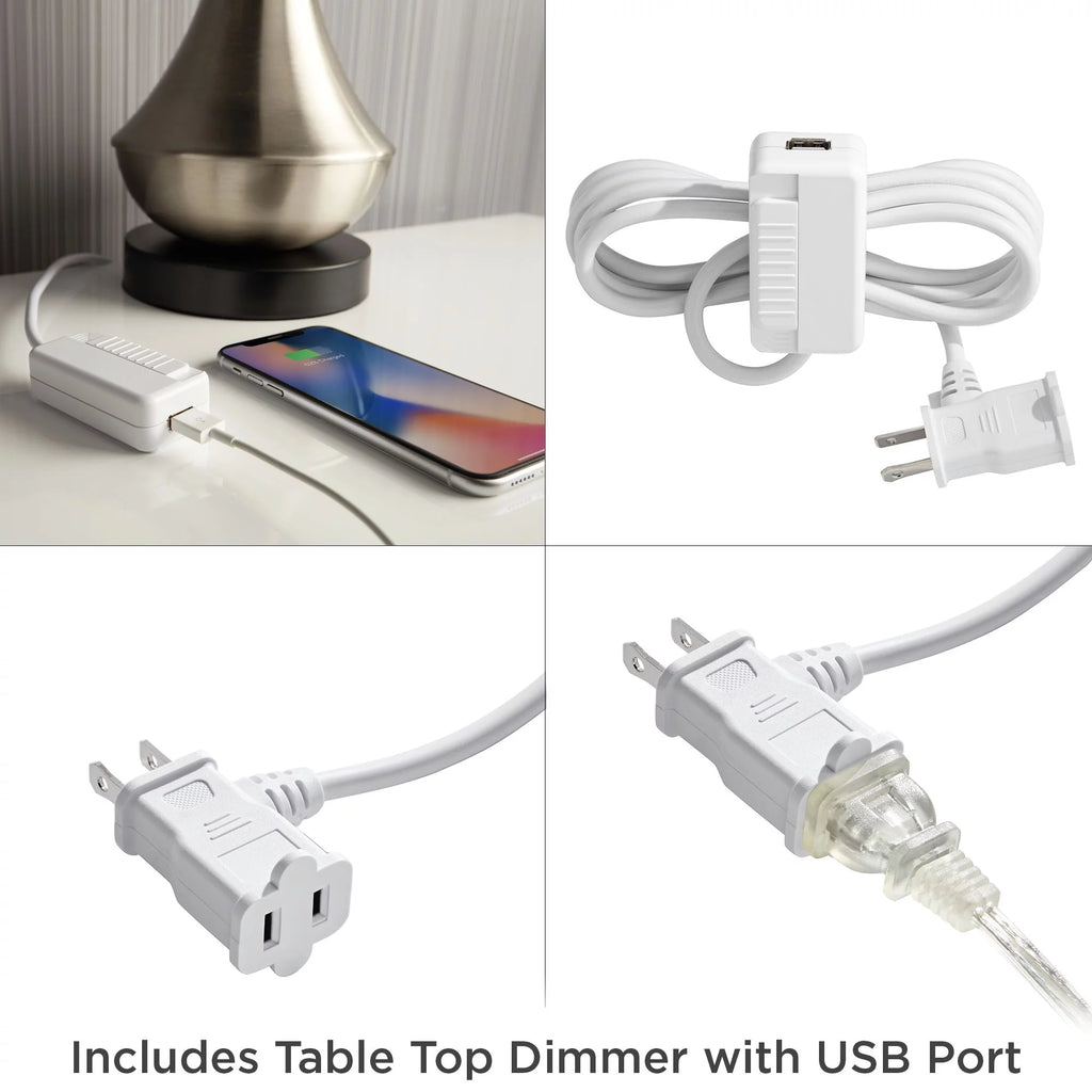 Table Lamp with USB Charging Port 28" Tall Linen Drum Shade W814