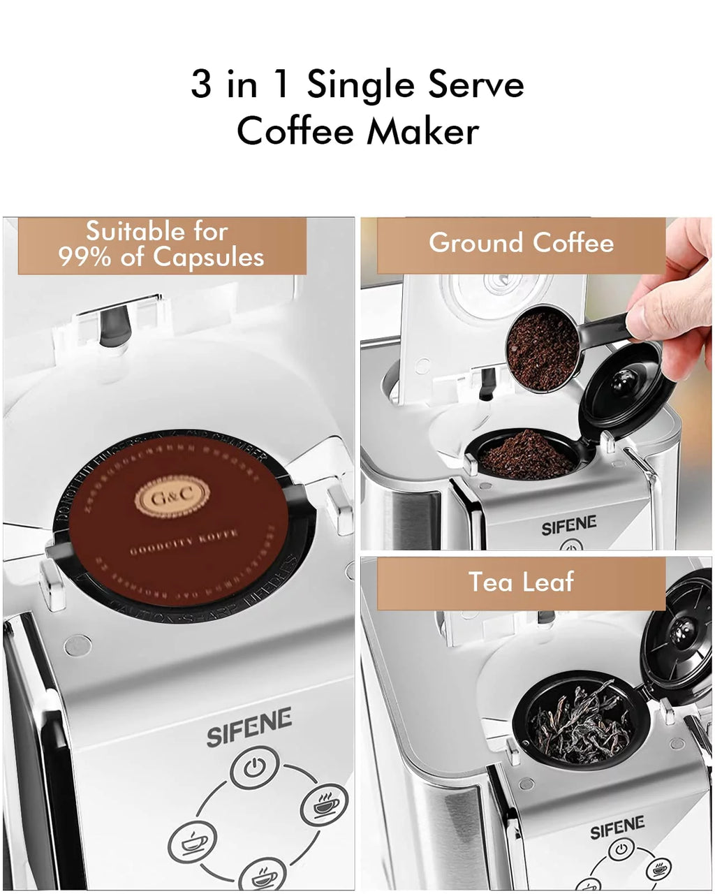 3-in-1 Single Serve Coffee Maker with 50oz Detachable Water Tank, White K137284