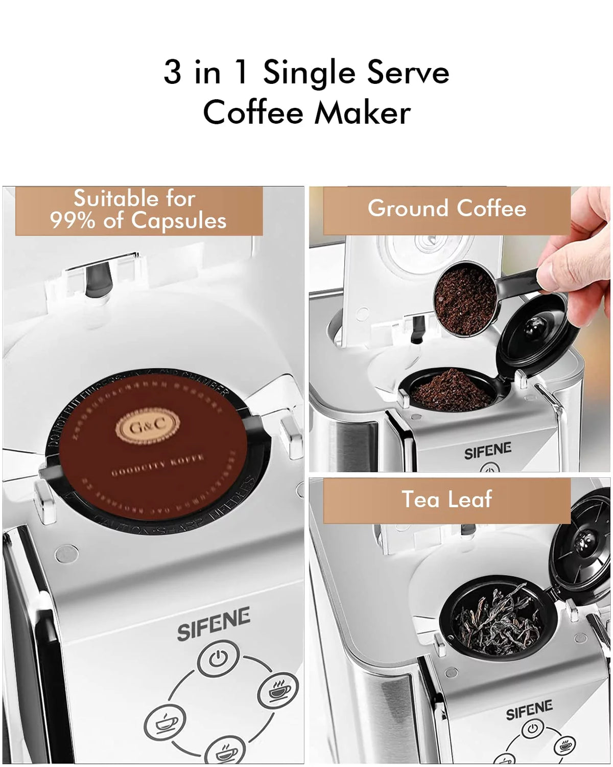 3-in-1 Single Serve Coffee Maker with 50oz Detachable Water Tank, White K137284