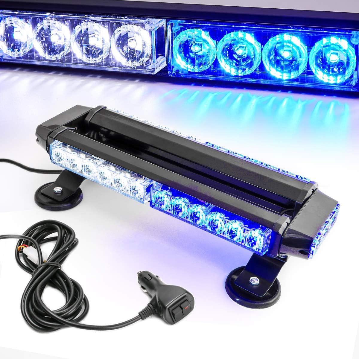 Amber 30 LEDs Safety Strobe Light Bar with Magnetic Base, Yellow, 12-24V/30W, Pack of 2 I6598