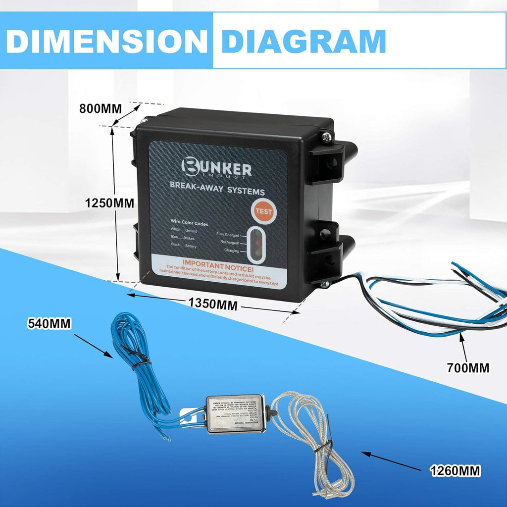 Trailer Brakes Breakaway Kit with Charger, LED Indicator, Switch, 12V 5AH Battery, Pack of 2 L39731