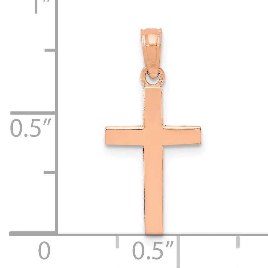 10K Rose Gold Polished Cross Pendant with 14K Yellow Gold Rope Chain 18" N97537