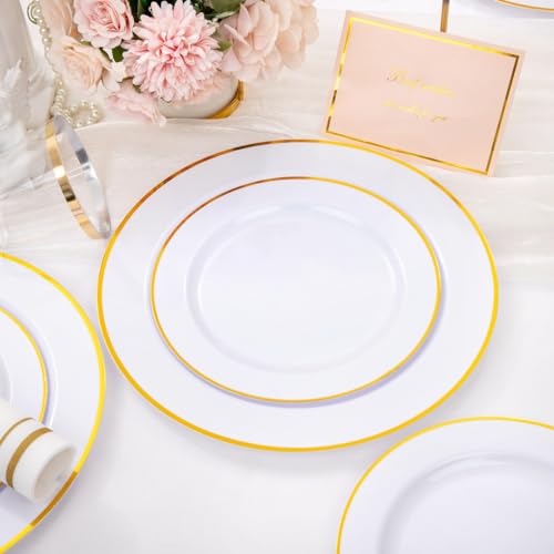 150 PCS Gold Plastic Plates Disposable Dinnerware Set with Cups I64765