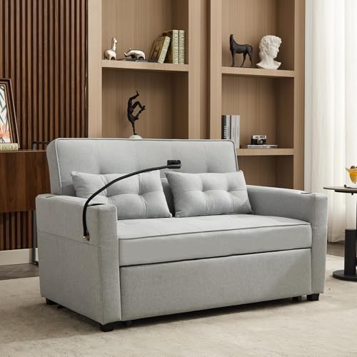 White 3-in-1 Convertible Loveseat Sleeper Bed with Pillow Y31080