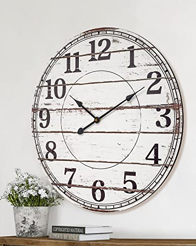 White Rustic Round Wooden Wall Clock Q766