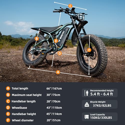 20" Fat Tire Electric Bike with Peak 1200W Motor, 48V 15A Battery, 7-Speed, Dual Disc Brakes B95649