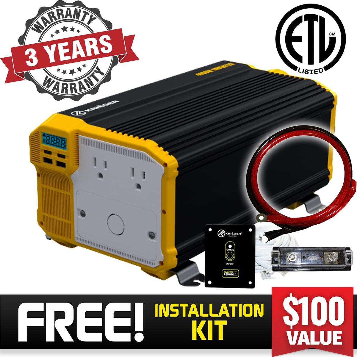 2000 Watts 12V to 110V Modified Sine Wave Power Inverter J30033