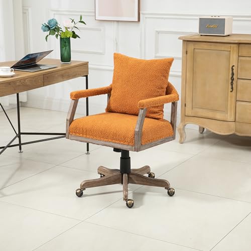 Light Blue Boucle Fabric Ergonomic Office Chair with Wheels and Wood Legs F81870