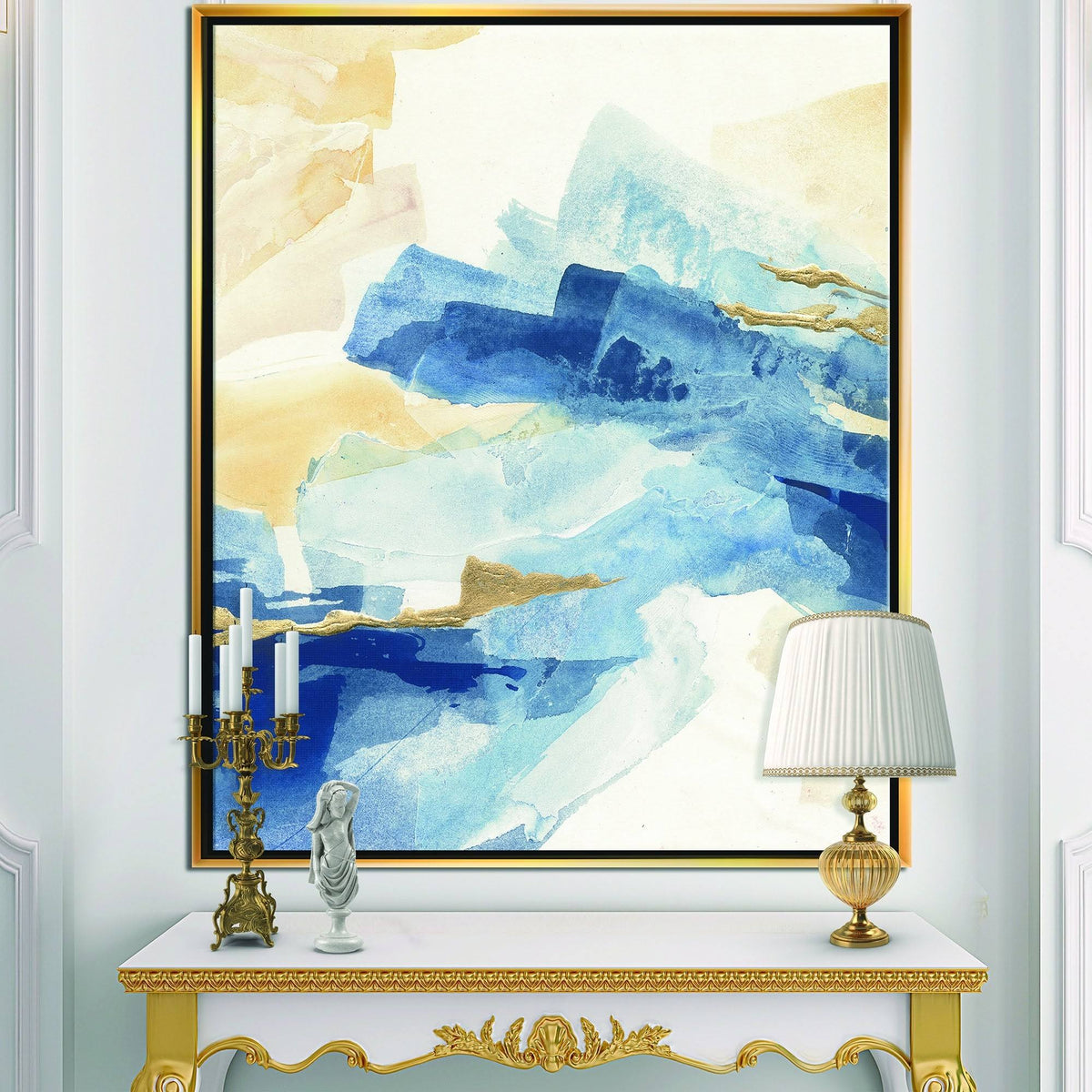 Metallic Gold Indigo II Framed Canvas, 30 inch x 40 inch, Blue C7224