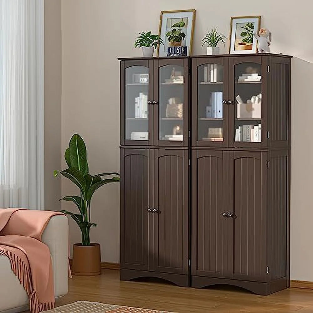 64" Kitchen Pantry Cabinet with Glass Doors and Adjustable Shelves M8983