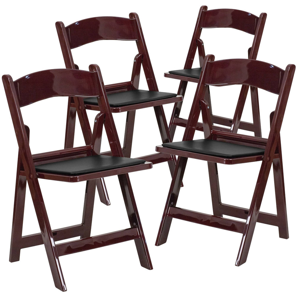4 Pk Red Mahogany Resin Folding Chair with Black Vinyl Padded Seat U88873
