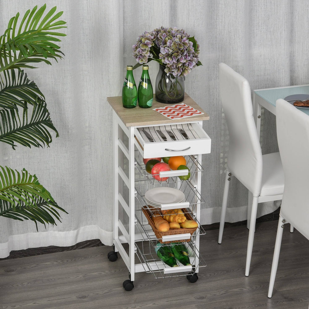 White Wooden Rolling Kitchen Storage Cart X838973