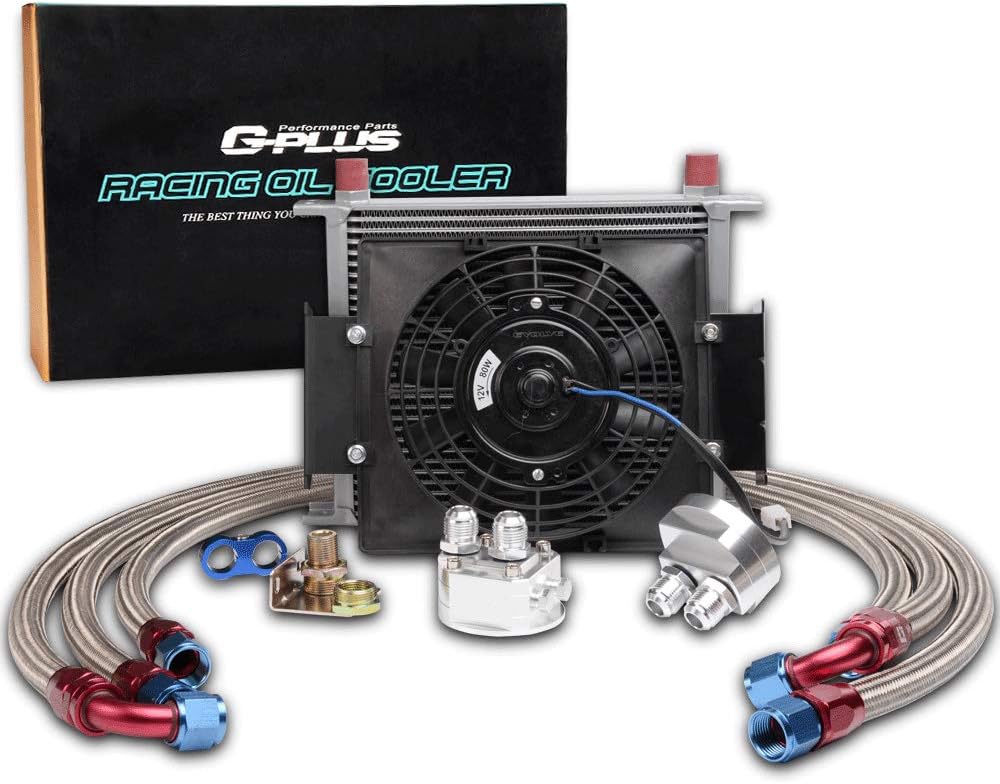 10 Row Black Engine Oil Cooler Kit with Filter Adapter and 7" Electric Fan A85033