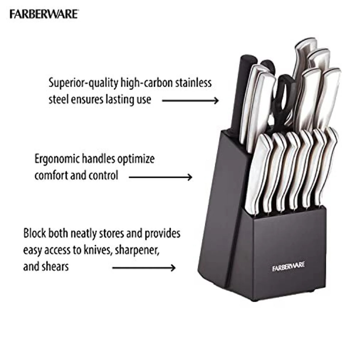 15 Pc Stamped Stainless Steel Knife Block Set V630019