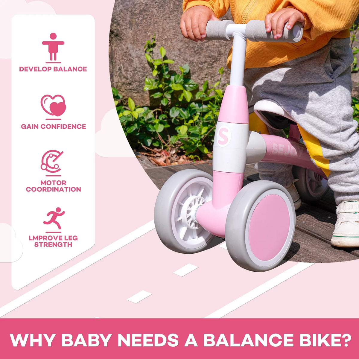 Baby Balance Bike 4 Wheels Walker I77448