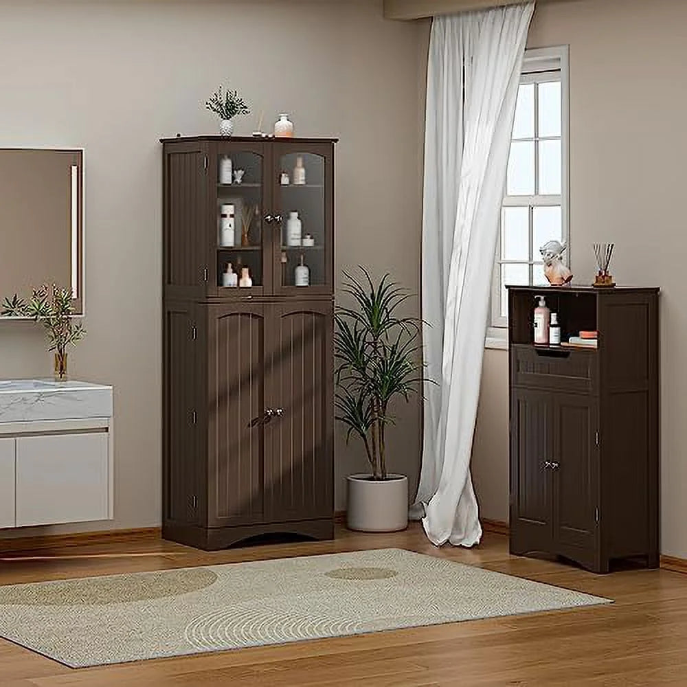 64" Kitchen Pantry Cabinet with Glass Doors and Adjustable Shelves M8983