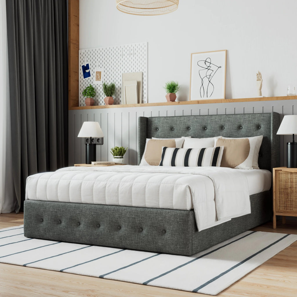 Grey King Size Lift Up Platform Bed Frame with Storage O735