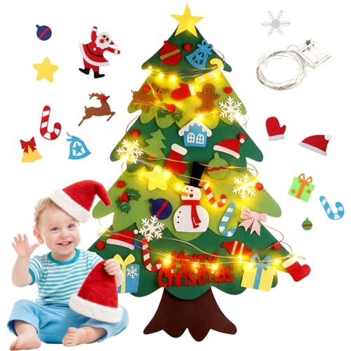 3.2ft Felt Christmas Tree Set with LED String Lights and Ornaments W506629