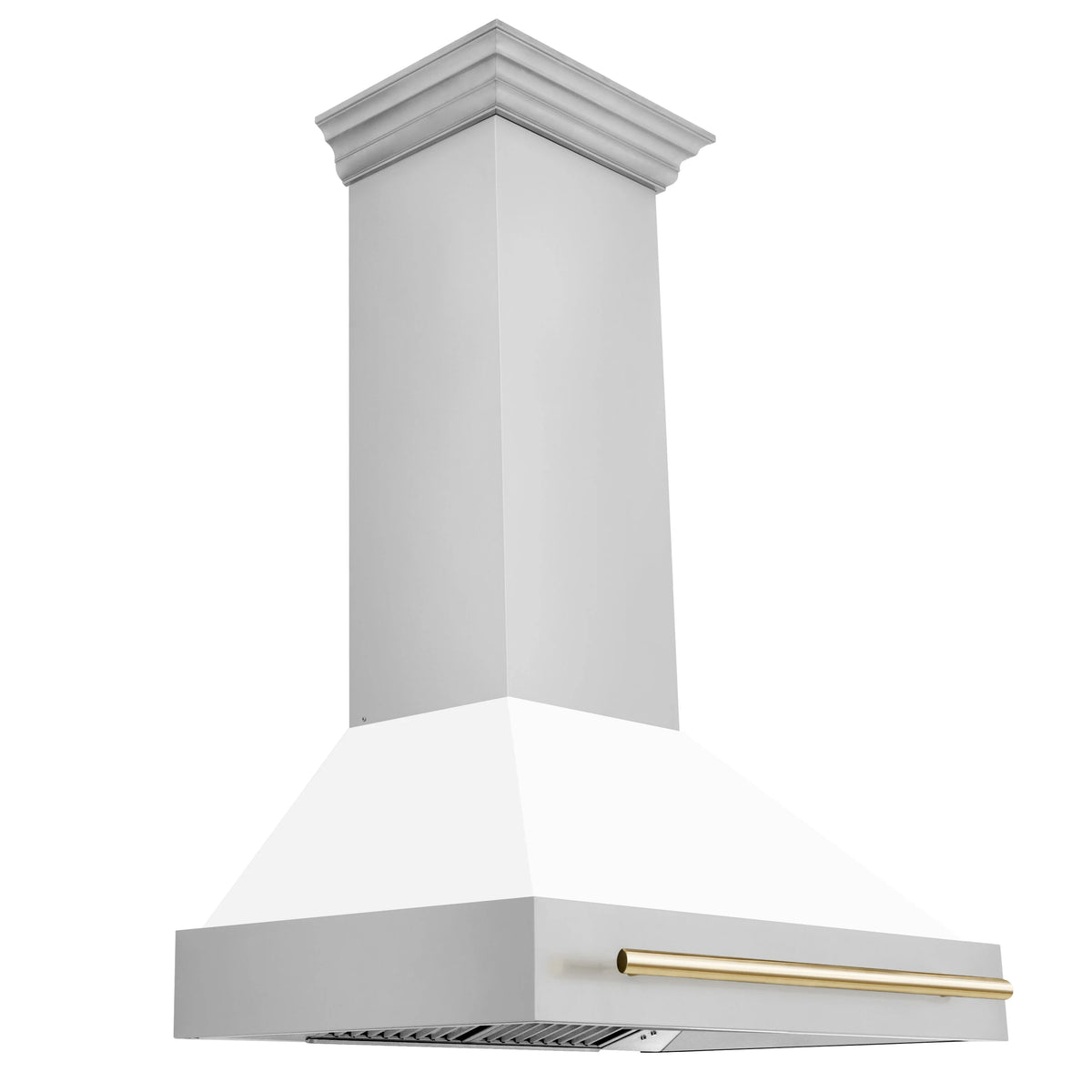 36 Inch Range Hood with White Matte Shell and Gold Handle L7779