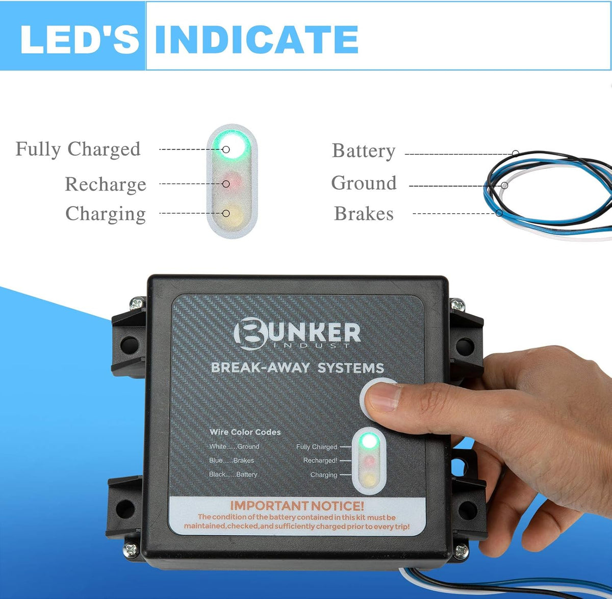 Trailer Brakes Breakaway Kit with Charger, LED Indicator, Switch, 12V 5AH Battery, Pack of 2 L39731