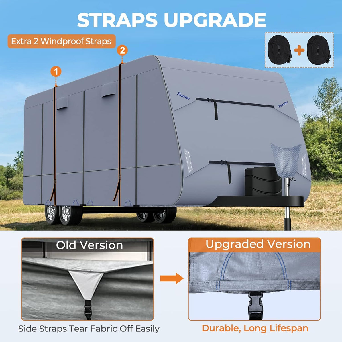 Waterproof Travel Trailer RV Cover with 4 Gutter Spout Covers H677