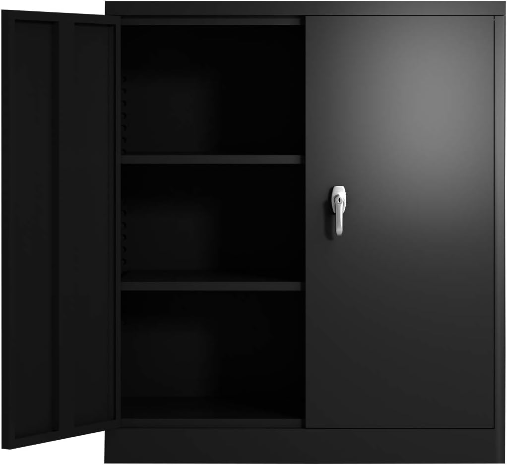 Black Steel Storage Cabinet with 4 Adjustable Shelves N42493