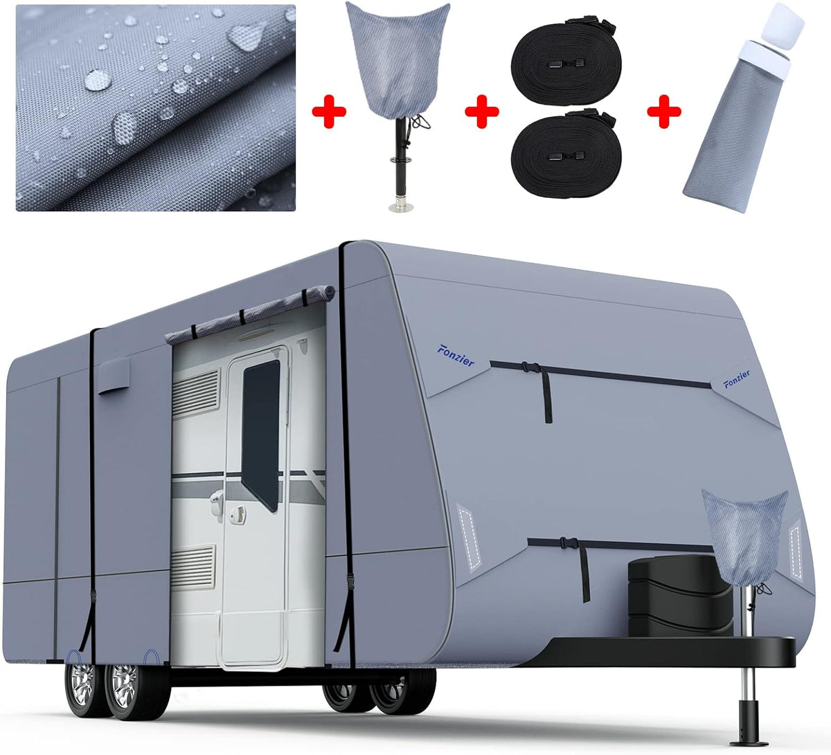 Waterproof Travel Trailer RV Cover with 4 Gutter Spout Covers H677