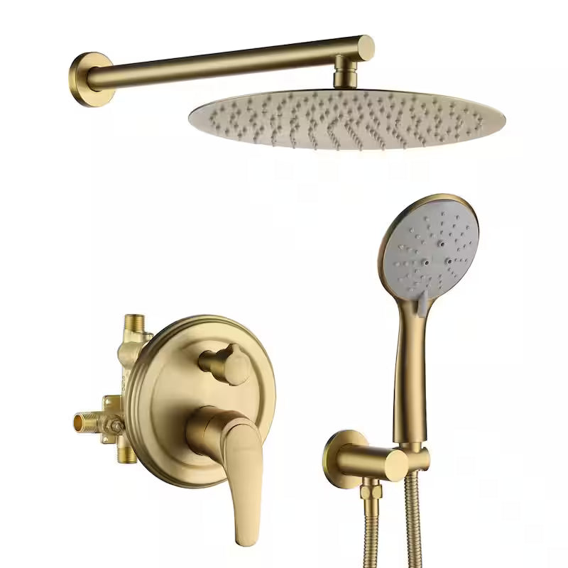 Wall Mount Dual Shower Heads with Valve in Brushed Gold J688231