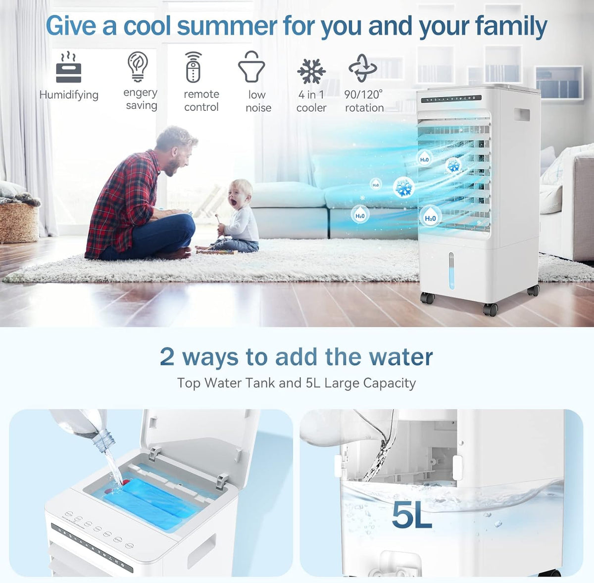 Portable Air Conditioner Fan, 5L Evaporative Air Cooler with Remote Control S321