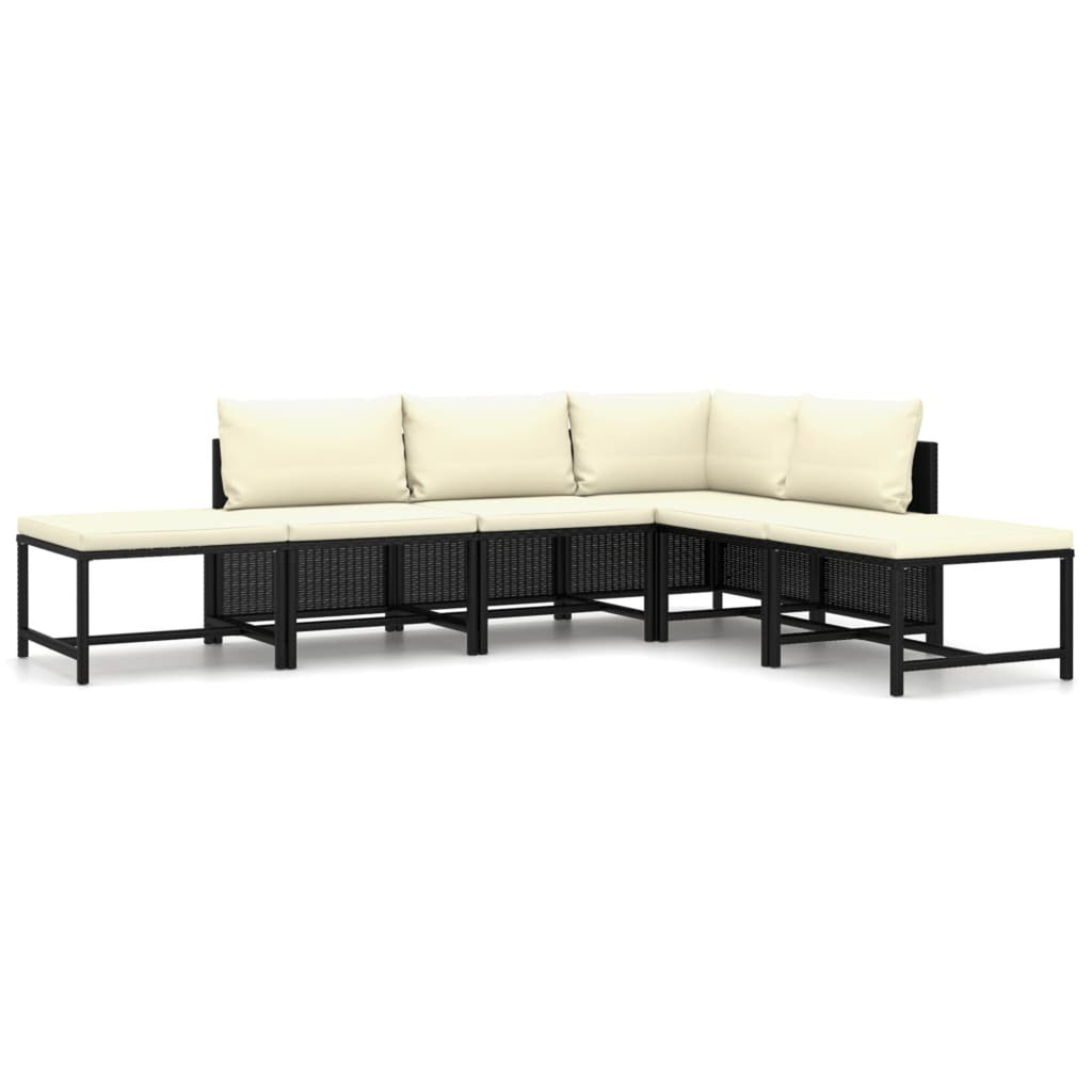 6 Piece Poly Rattan Garden Set with Cushions Black Y125156