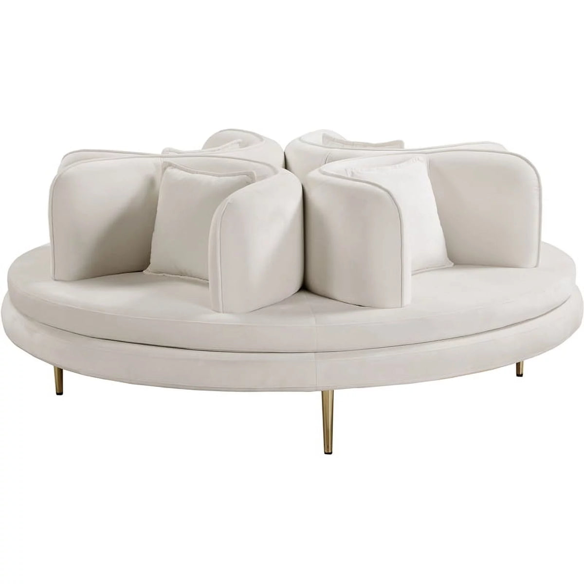 Cream Velvet Roundabout Sofa with Gold Iron Legs G7458