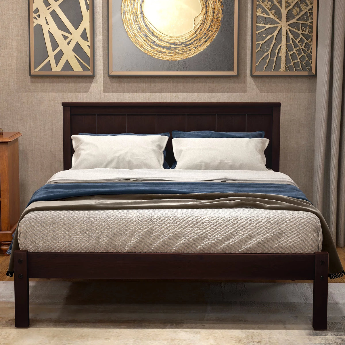 Twin Size Wood Platform Bed Frame with Headboard S481
