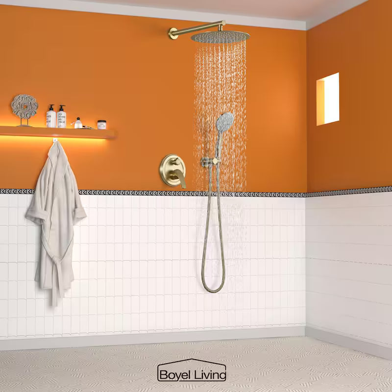 Wall Mount Dual Shower Heads with Valve in Brushed Gold J688231